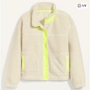 Sherpa Snap Front Jacket with Neon Accents